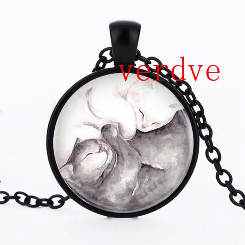 Винтажное ожерелье Yin Yang Lovers Kitty Cats 1 шт. подвеска кабошон черная длинная цепочка