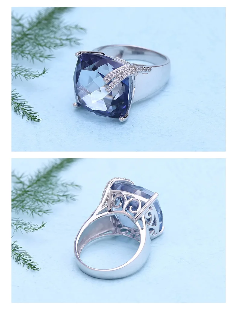 Gem's Ballet, настоящее 925 пробы, серебряное свадебное кольцо для женщин, хорошее ювелирное изделие, квадратный Мистический Кварц-иолит, Кольца Из синих драгоценных камней