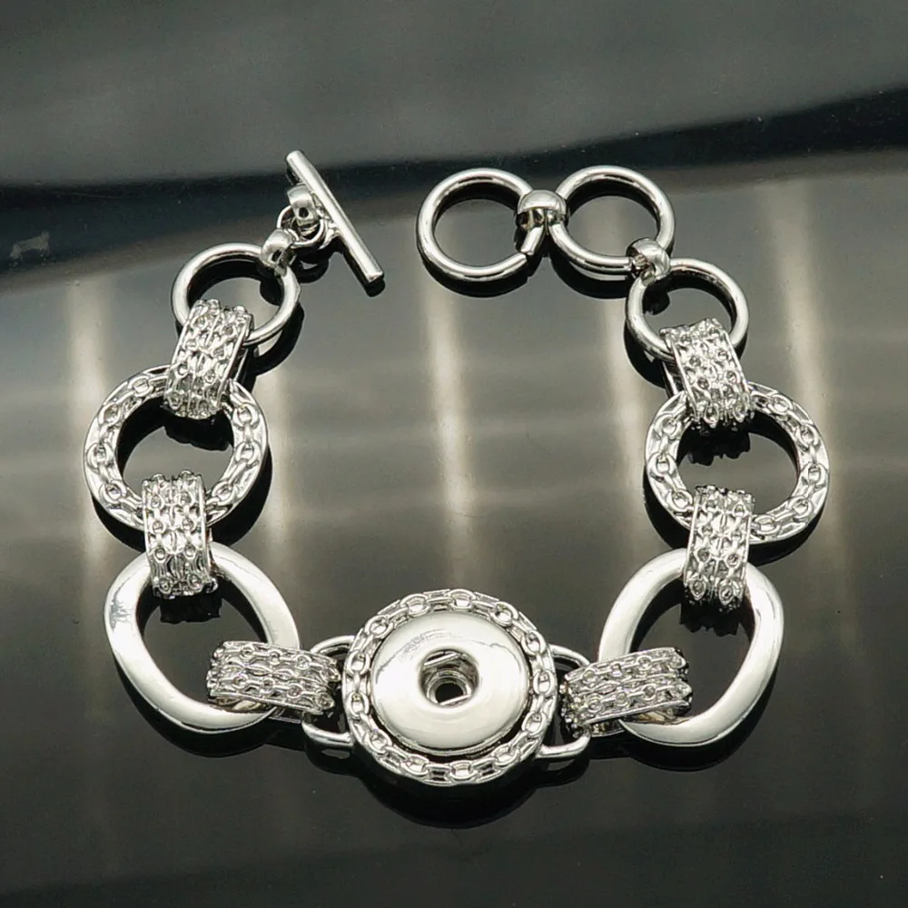 

Fashion Chain pattern Circles metal Snap bracelet 22cm adjustable fit 18MM snap buttons jewelry wholesale SG0036