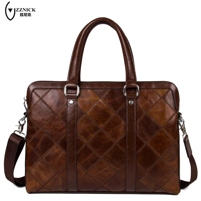 

ZZNICK Genuine Leather Bag Fashion Handbags Cowhide Men Crossbody Bags Men's Travel Bag Tote Laptop Briefcases Men Bags