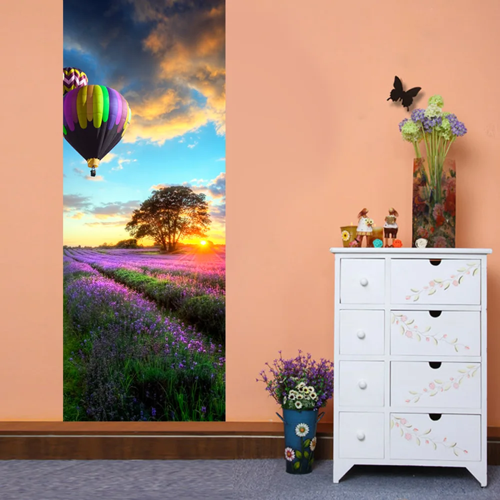 Hot Sale 3D Beautiful Landscape Door Stickers For Living Room Bedroom PVC Adhesive Wallpaper Home Decor Waterproof Mural Decal