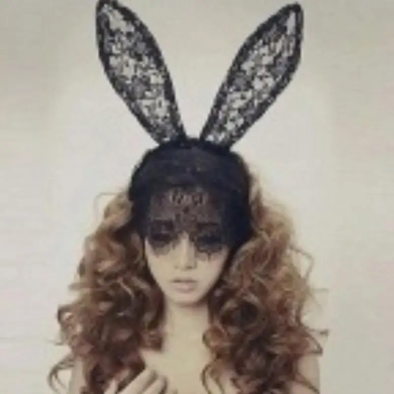 

Fashion Women Girl Hair Bands Lace Rabbit Bunny Ears Veil Black Eye Mask Halloween Party Headwear Hair Accessories