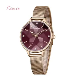 KIMIO женщина нержавеющая сталь сетки часы Multislice большой циферблат дамы браслет платье часы Ретро розовое золото водонепроница