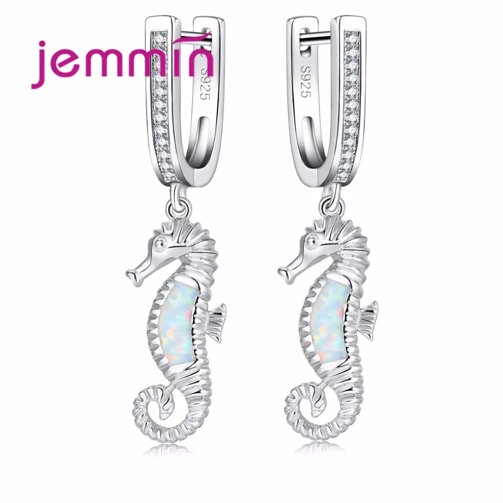 

Jemmin Trendy White Opal Animal Earrings For Women Girls Party Jewelry Micro Clear Rhinestone Drop Earrings 925 Sterling Silver