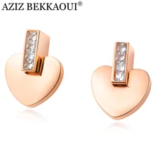 AZIZ BEKKAOUI милые маленькое сердце любви серьги гвоздики с кристаллом розовое золото нержавеющая сталь женские свадебные серьги, ювелирные изделия подарок