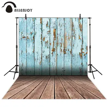 

Allenjoy background for photo retro blue wood wall floor backdrops photocall customize camera decoration