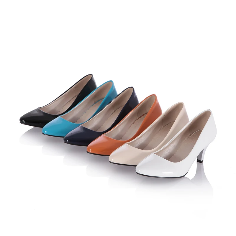 Big size 31-43 high quality 2019 spring &amp autumn women solid fashion pointed toe med thin heels pumps 5 colors | Обувь