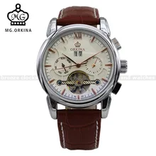 ORKINA Турбийон Кожаный Ремешок self-ветер Автоматические Часы Relogio Мужской Montre Homme Кол Саати