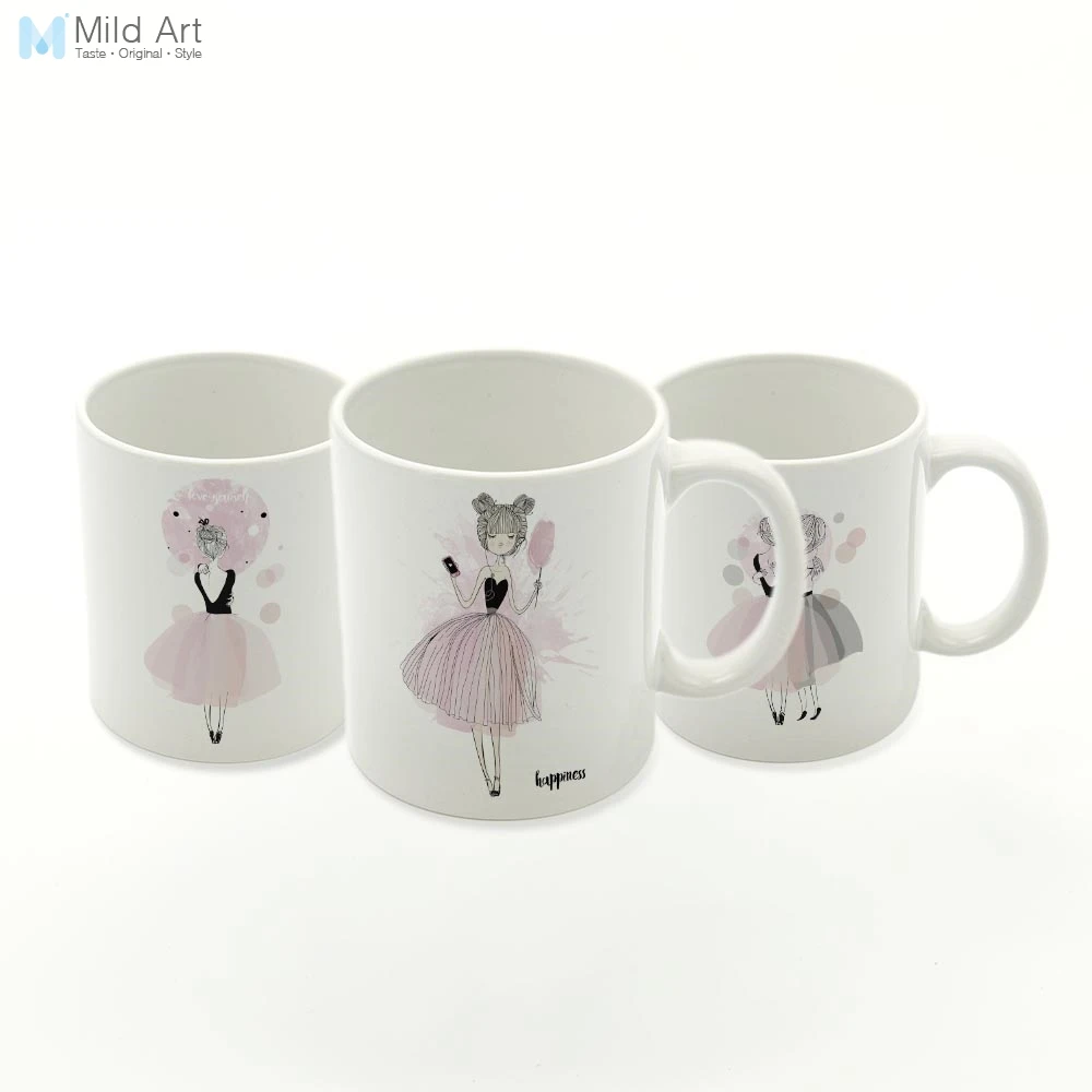

Watercolor Pink Gray Ballet Gild Friends Kawaii Diamond Kitchen Ceramic Water Cup Creative Gifts Drinks Coffee Tea Milk Mugs Set