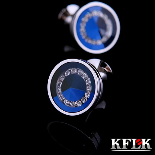 

KFLK Luxury HOT shirt cufflink for men's gifts Brand cuff buttons Crystal cuff link High Quality Blue abotoaduras Jewelry
