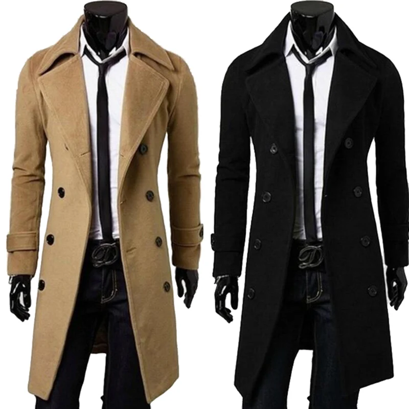 Мужской Тренч, новая мода, дизайнерское мужское длинное пальто, осенне-зимнее двубортное ветрозащитное тонкое пальто, мужской Тренч размера плюс
