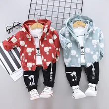 

New 2019 Spring Fall Baby Boys Clothing Sets Newborn Boy Coat + Shirt +pants 3pcs Set Cartoon Bear Suit Infant Boys Clothes Set