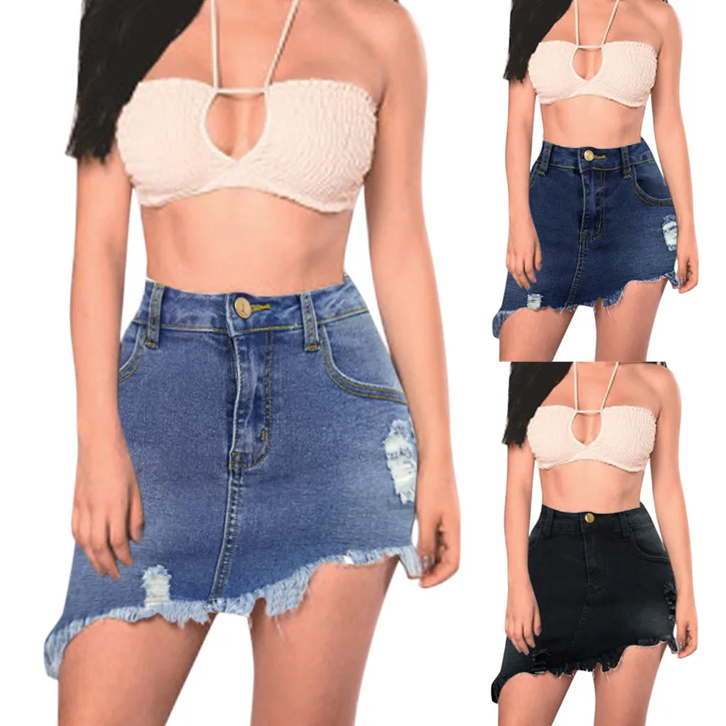 Весенние женские Модные Высокая Талия однотонная плиссированная Ленточки карманы на молнии Узкие джинсовые мини Короткая юбка карандаш Vestidos