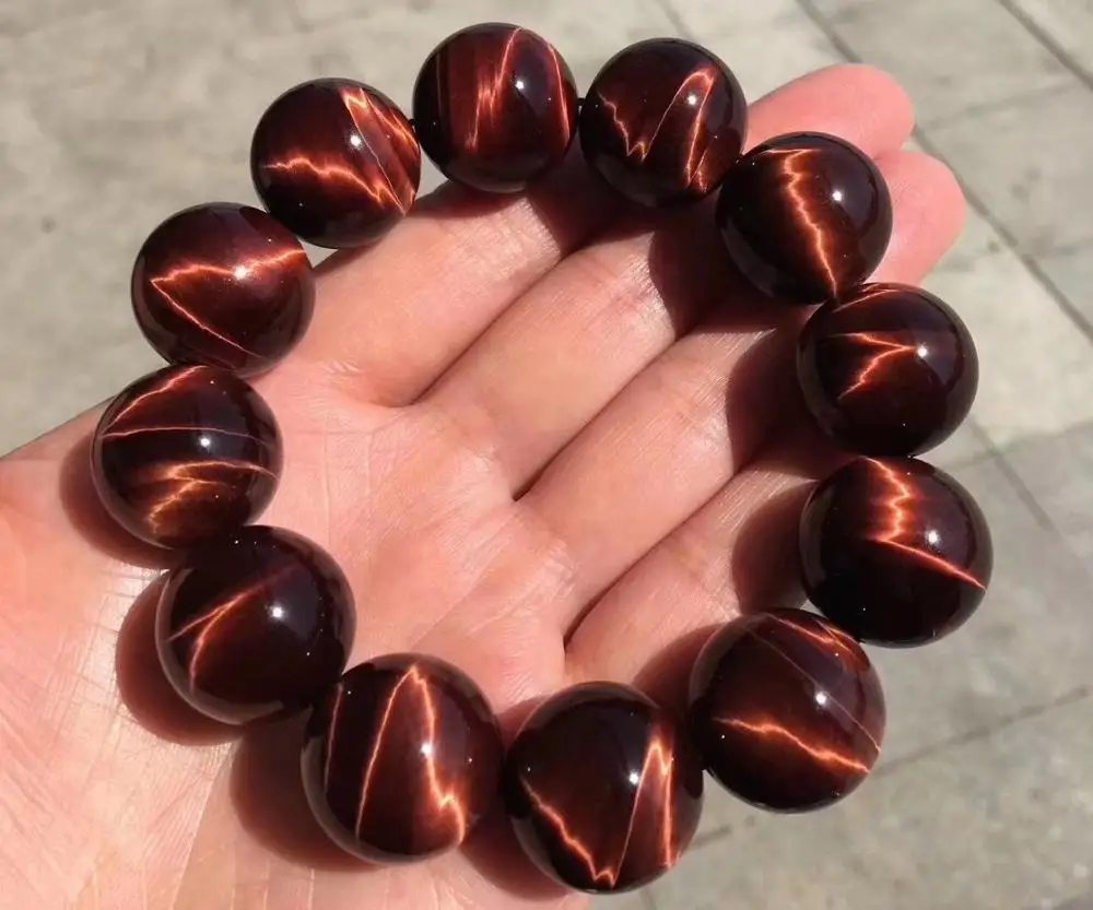 

Top Quality Natural Red Tiger Eye Gemstone Round Beads Strong Cat Eye Bracelet 18mm From Brazil Women Men Crystal AAAAA