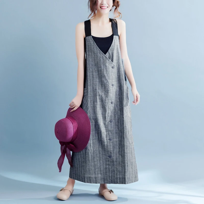 Women Striped Dress 2018 Summer Sexy Strap V Neck Sleeveless Casual Loose Solid Long Maxi Dresses Plus Size Oversized Vestidos Dresses