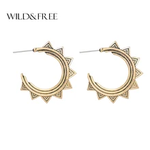 Дикие и свободные классические открытые круглые серьги-гвоздики для женщин, античное серебро и золото, европейский стиль солнца, C серьги, рок, бохо, ювелирное изделие