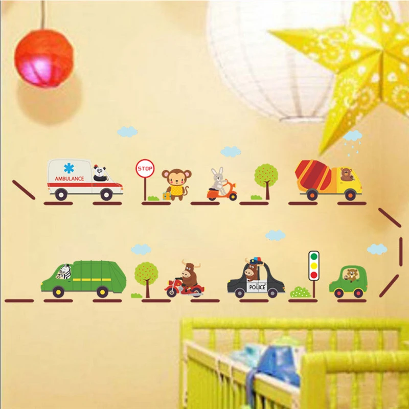 New Cartoon Animals Car Wall Sticker Children Nursery Bedroom Wall Decals Decor\