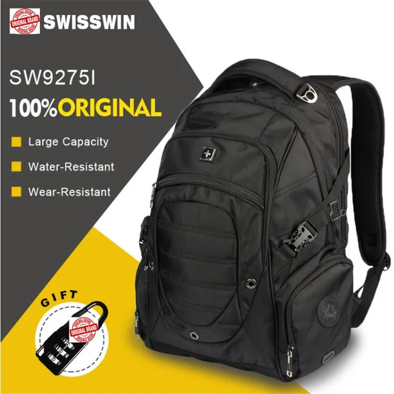 Goede Mannelijke zwitserse 17 inch Waterdichte reizen zakelijke Laptop Rugzak Mannen Rugzak Tas grote capaciteit colleage mannen Bagpack Mochila Escolar