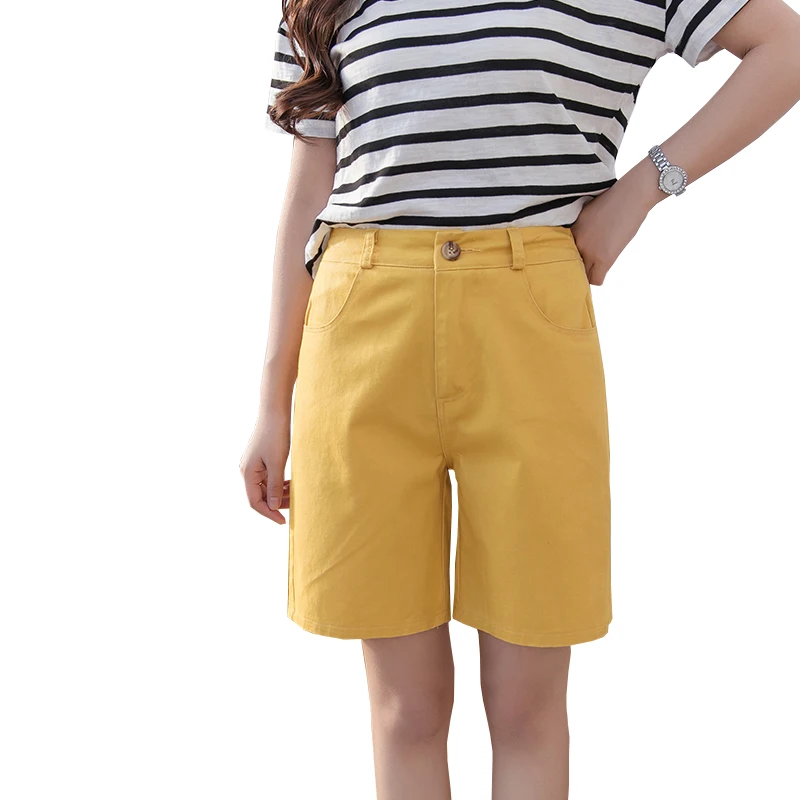 Женские шорты, летние новые повседневные студенческие короткие штаны, одноцветные тонкие шорты размера плюс с эластичной резинкой на талии, женские элегантные шорты