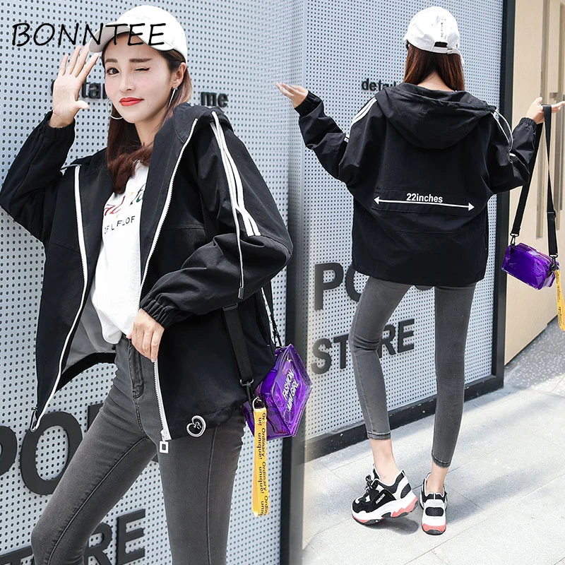 Women Jacket Harajuku Korean Zipper Letter Printed Hooded Simple Loose Womens Jackets Fashion BF New Style All-match Casual Cute