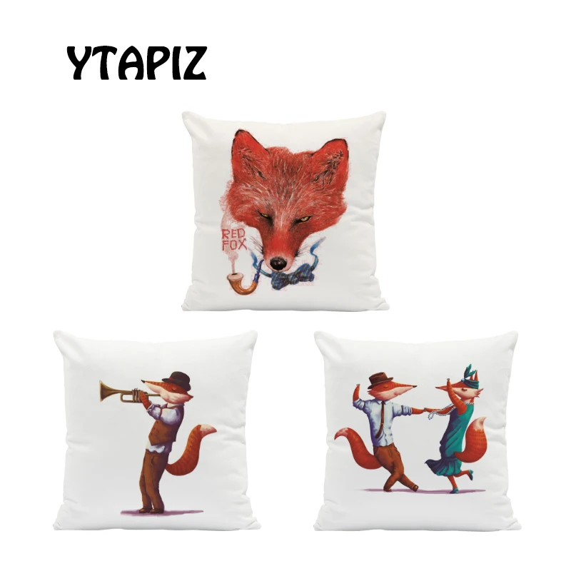 

Fox Pillows Case Square 17x17 inches Velvet Dancing Couple Pipes Spots Smoke Bow Ties Glasses Tail Decoration Cushion Covers