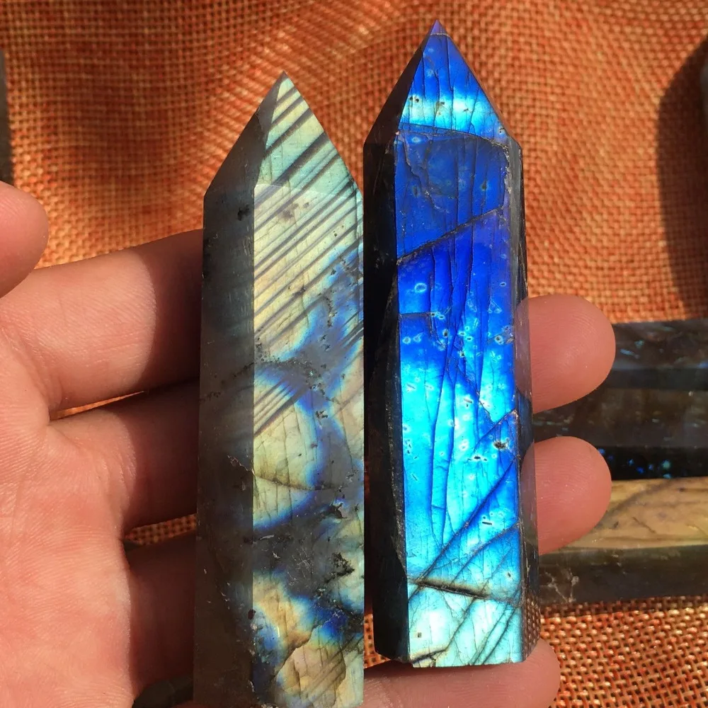 

2PCS Natural labradorite obelisk quartz crystal wand point healing