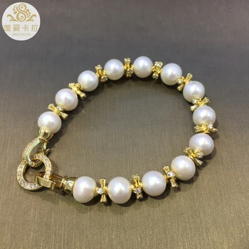 

WEICOLOR Fashionable Bracelet! White Round Natural Freshwater Pearl Good Quality And Light Gold Color Shining Items And Clasp