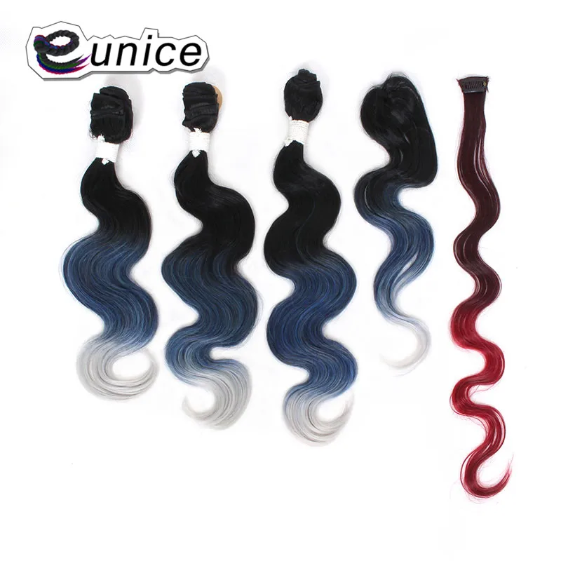3 тона Омбре T1B/'фиолетовый/серый натуральный цвет синтетические волосы переплетенные с закрытием волнистые волосы плетение пучок Eunice 4 шт - Цвет: 1001 #