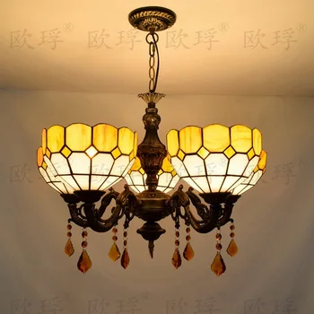 

5 heads Living room dining room bedroom Crystal lamps Tiffany Stained glass orange Restaurant Pendant Lights 110-240V E27