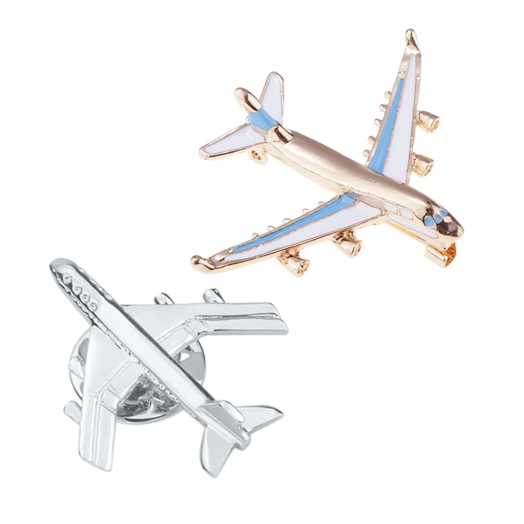 2pcs Novelty Airplane Jet Button Pin Collar Clip Brooch Badge Jewelry Gift