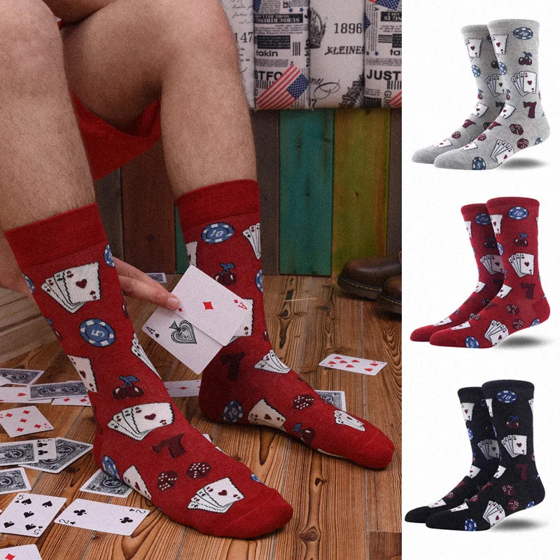 

Men women Socks Fashion Harajuku Cartoon Poker Love Happy Creative Funny Casual Harajuku Hip Hop Street Style Skate Socks