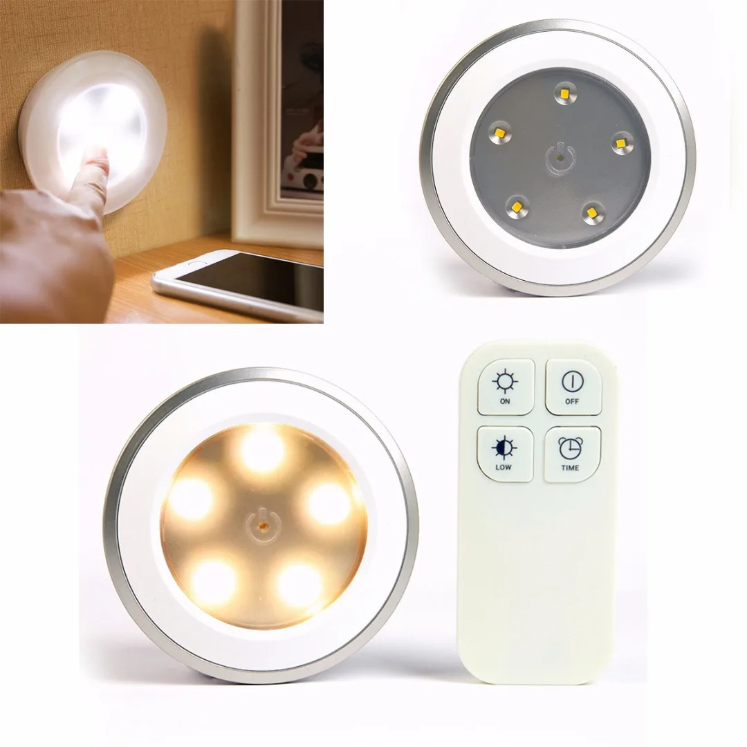 New White 5 LED Night Light Lamp Stick-on Cabinet Closet Wardrobe Wireless Remote Control