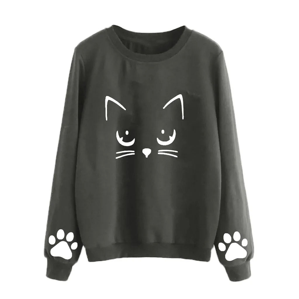 

Hoodies Sweatshirt Women Harajuku Streetwear Cat Print Hoodie 2018 Winter Woman Clothes Gothic Fashion Moletom Tumblr