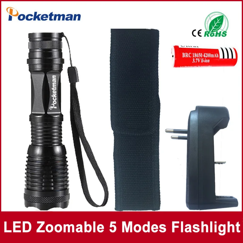 

1Set LED Flashlight XM-L T6 4000LM E17 Led Torch Zoomable Linternas Light For 18650 Battery Linterna Free Shipping