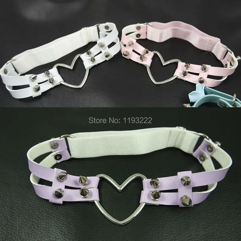 Sexy Sweet Big Large Heart Garter Belt 5 Colors Handmade Double Studded Elastic Back Leg Loop