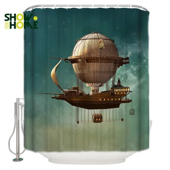 

SHOWHOME Shower Curtain Steam Airship Ship Shower Curtain Bathroom Decor