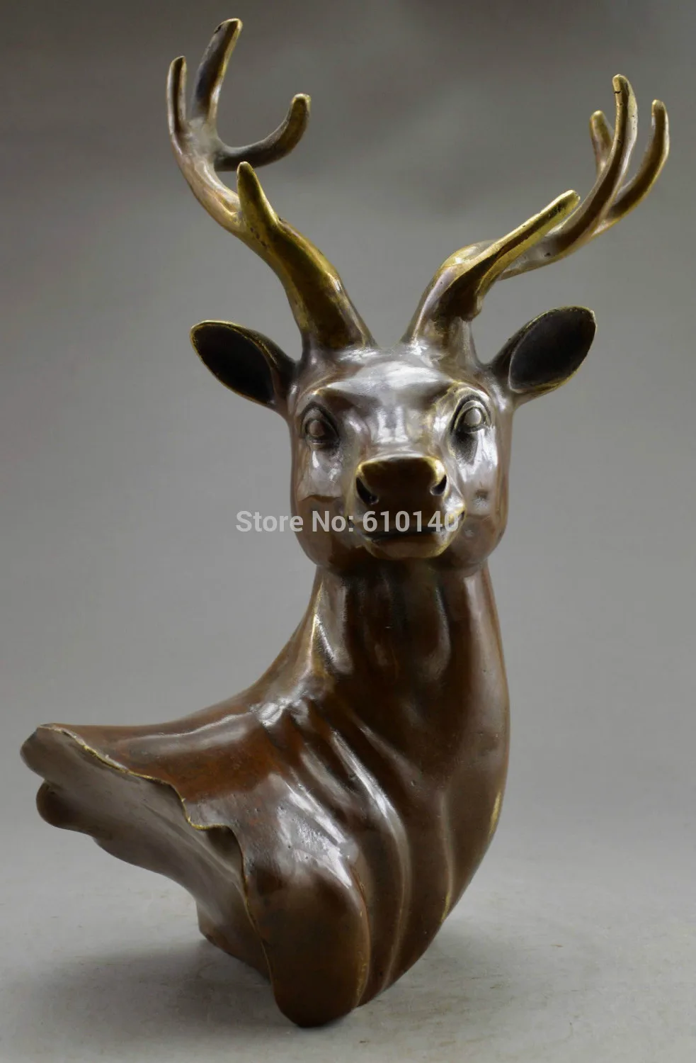 

Collectible Decorated Old Handwork Copper Carved Big Deer Head Statue