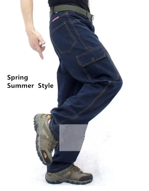 Fashion Multi-pocket Men's Cargo Jeans Loose Casual Trousers Men Straight Baggy Denim Trouser Male Bottoms Wear Overalls - Цвет: Spring Summer Style
