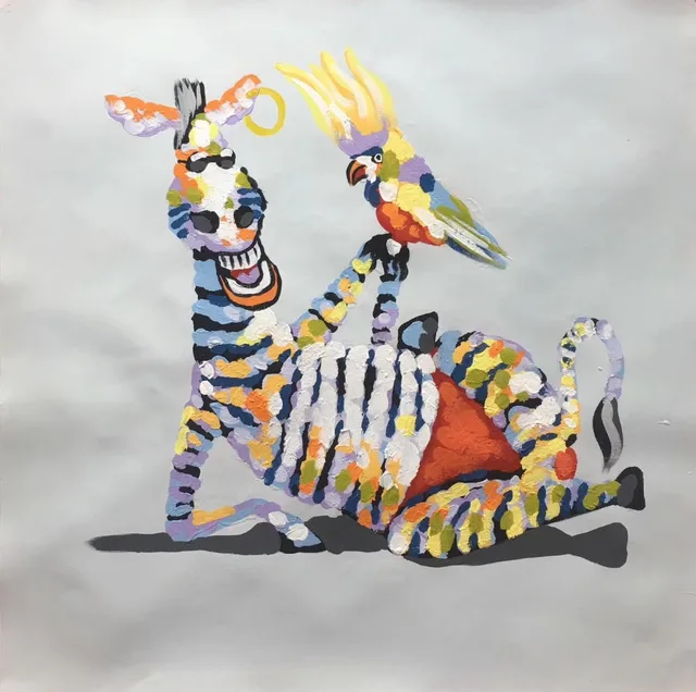 Handpainted Abstrak Kartun Hewan Lukisan Minyak Atas Kanvas Indah Zebra