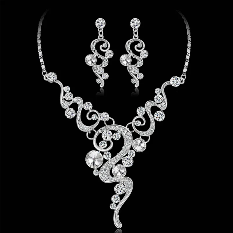 

Crystal Leaf Wedding Jewelry Sets For Women Prom Bridal Necklace Earrings Sets African Beads Jewelry Sets