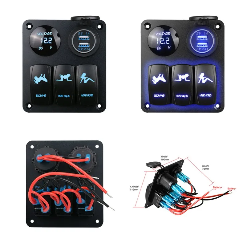 

1pcs 12V/24V Car Boat 3 Gang Dual USB Voltmeter Switch Panel Breaker LED Charger