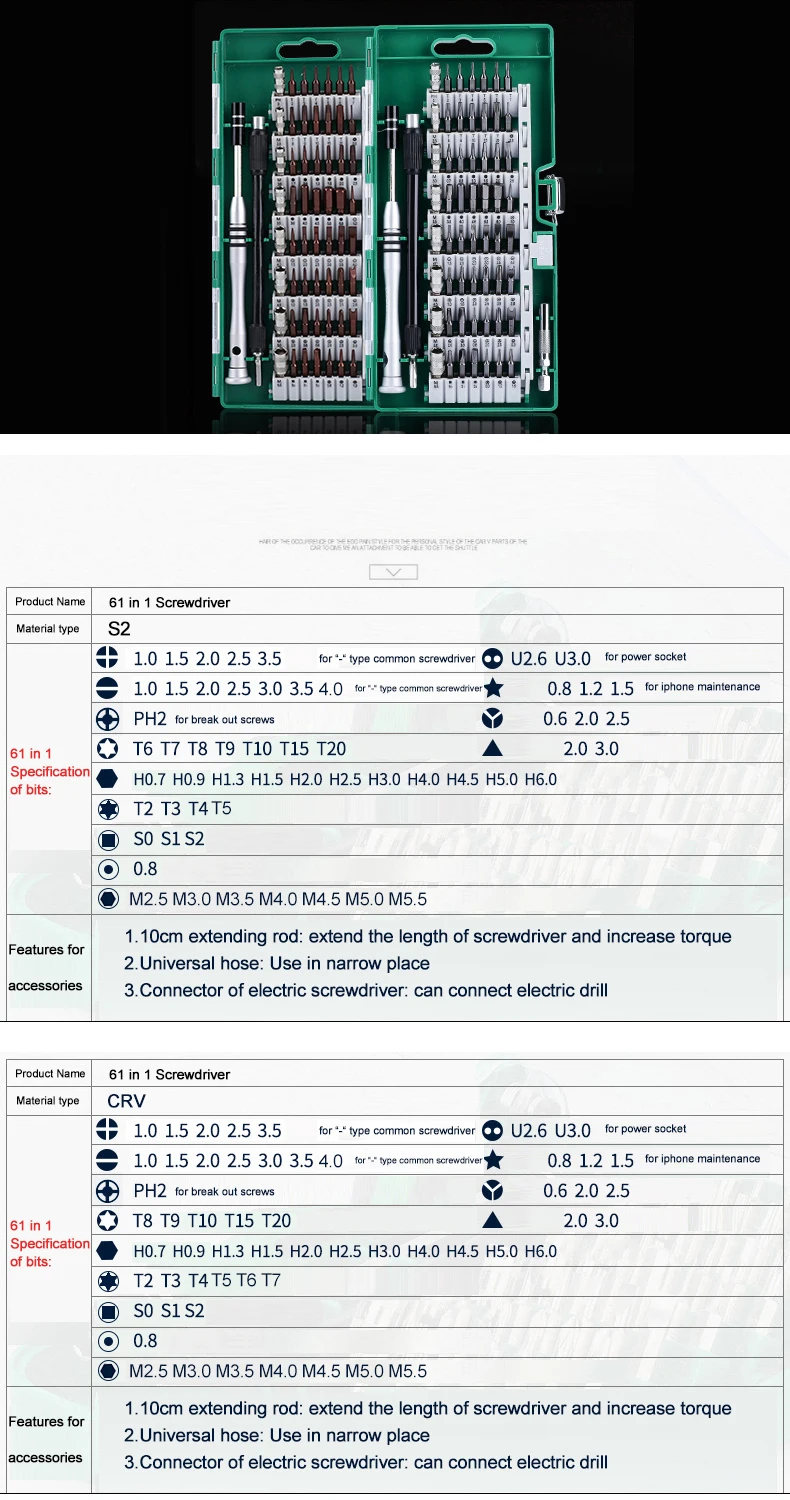 Отвертка ELECALL 61 в 1, набор магнитных отверток, Набор прецизионных отверток, ручные инструменты для телефона, набор инструментов для ремонта электроники