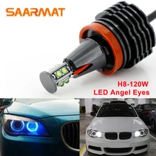 Farol tipo angel eyes sem erro, 2 peças, 120w, led, canbus, para bmw e90 e92 e82 e60 e70 x5 e71 x6 farol de milha branco azul vermelho