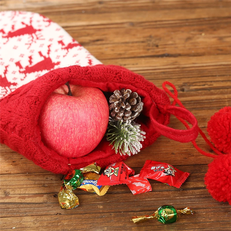 Рождественские украшения для дома, новогодние вязаные рождественские чулки, носки из пряжи, красный и белый олень, рождественские подарочные пакеты AF261