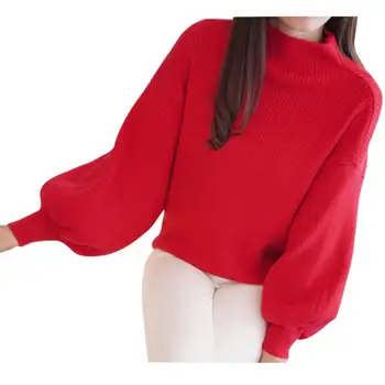 

Women Lantern Sleeve Knit Sweater Jumper Loose Turleneck Outwear Top Blouse Dropshipping Sweater Knitting Pullovers 20p