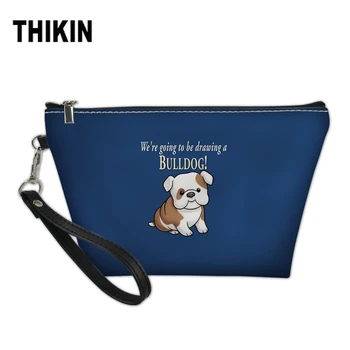 

THIKIN Cute Makeup Bag Women Cosmetic Cases Drawing A Bulldog Printing Travel PU Leather Make Up Pouch Girls Beauty Case Box