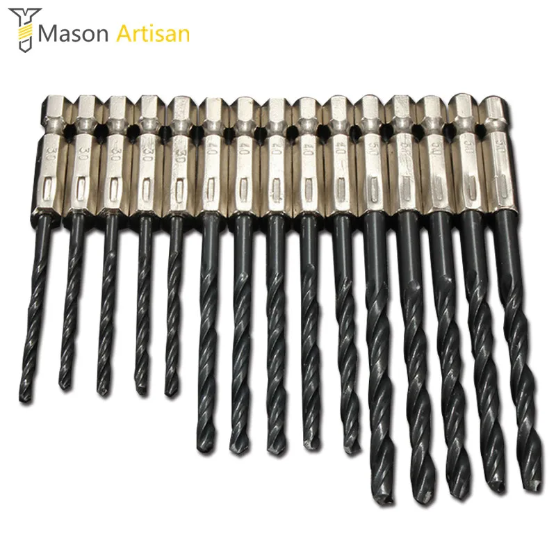 15Pcs/Set HSS Twist Drill Bit 3/4/5mm Hex Shank Drill Bits for