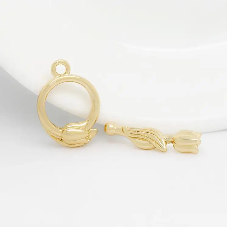 4 Sets 24K Champagne Gold Color Plated Brass Tulip Bracelet O Toggle Clasps High Quality Diy