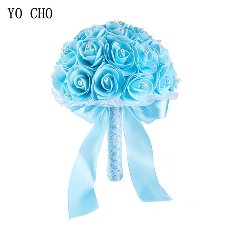 Йо Чо Свадебный букет Искусственный декоративный цветок поддельный жемчужный букет Синий невесты Свадебные принадлежности украшения