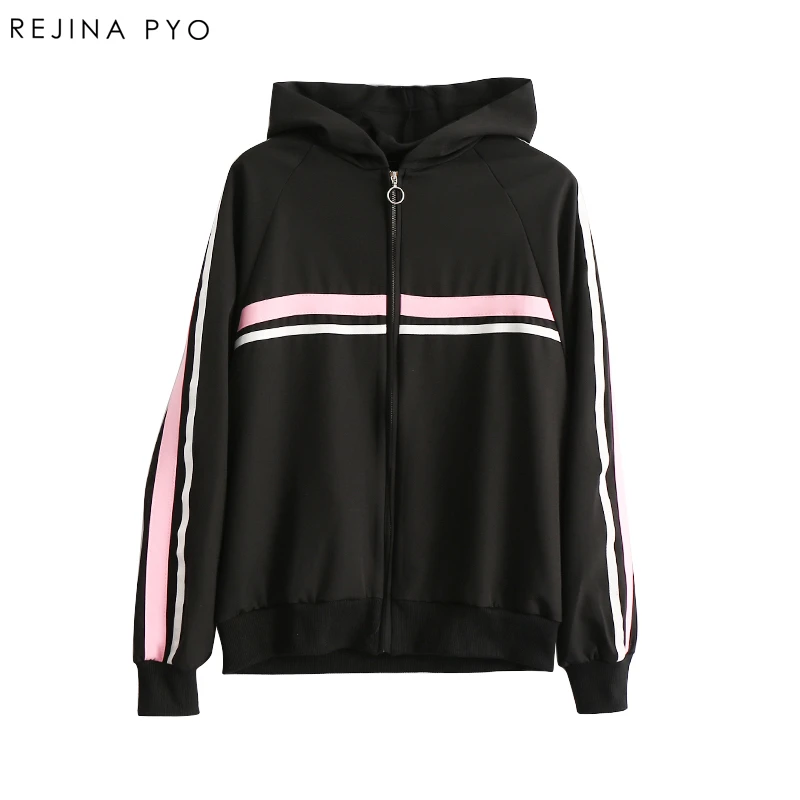 

REJINAPYO Women Side Striped Jacket Coat Zippers Female Casual Hooded Thin Outerwear Cotton Breathable Jacket New Arrival
